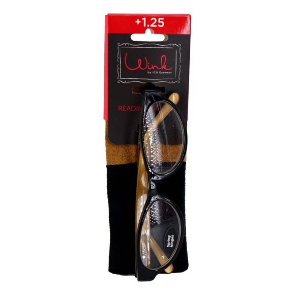 ICU Eyewear Wink Reading Glasses Womens Black +1.25 Strength Spring Hinges New - Picture 1 of 3